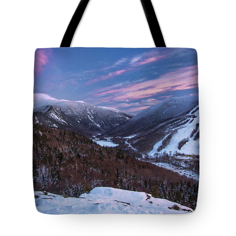 Sunset Tote Bag featuring the photograph Sunset Glow over Cannon Mountain by White Mountain Images