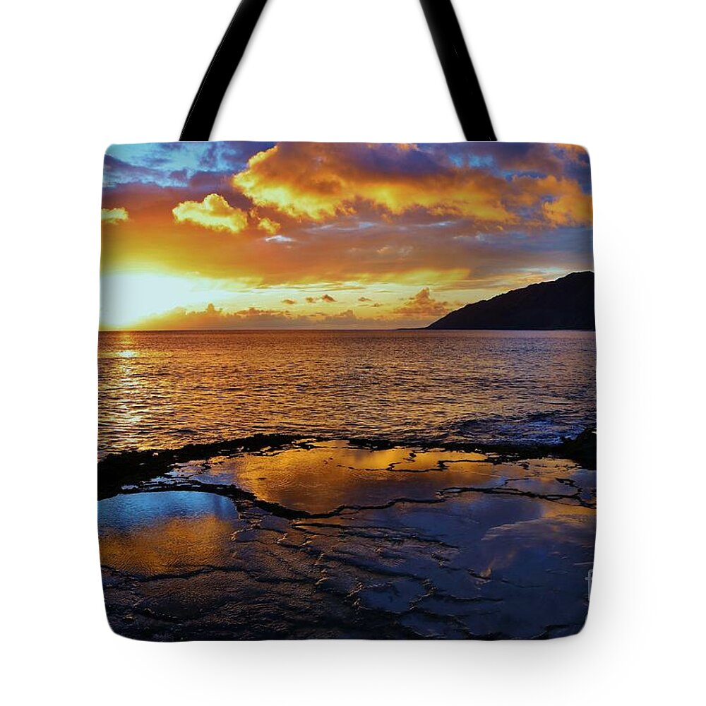 Sunset Tote Bag featuring the photograph Sunset in a Tide Pool by Craig Wood