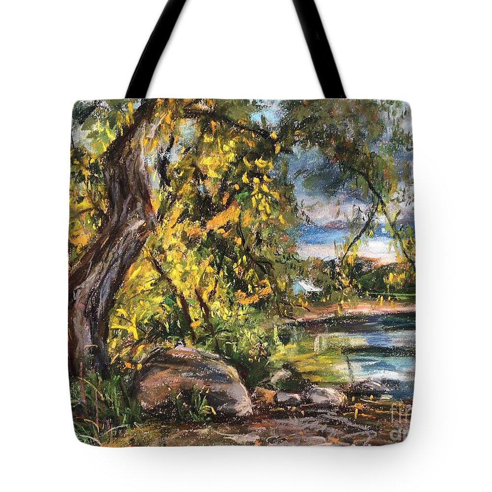Sunset Tote Bag featuring the painting Sunset by Jieming Wang