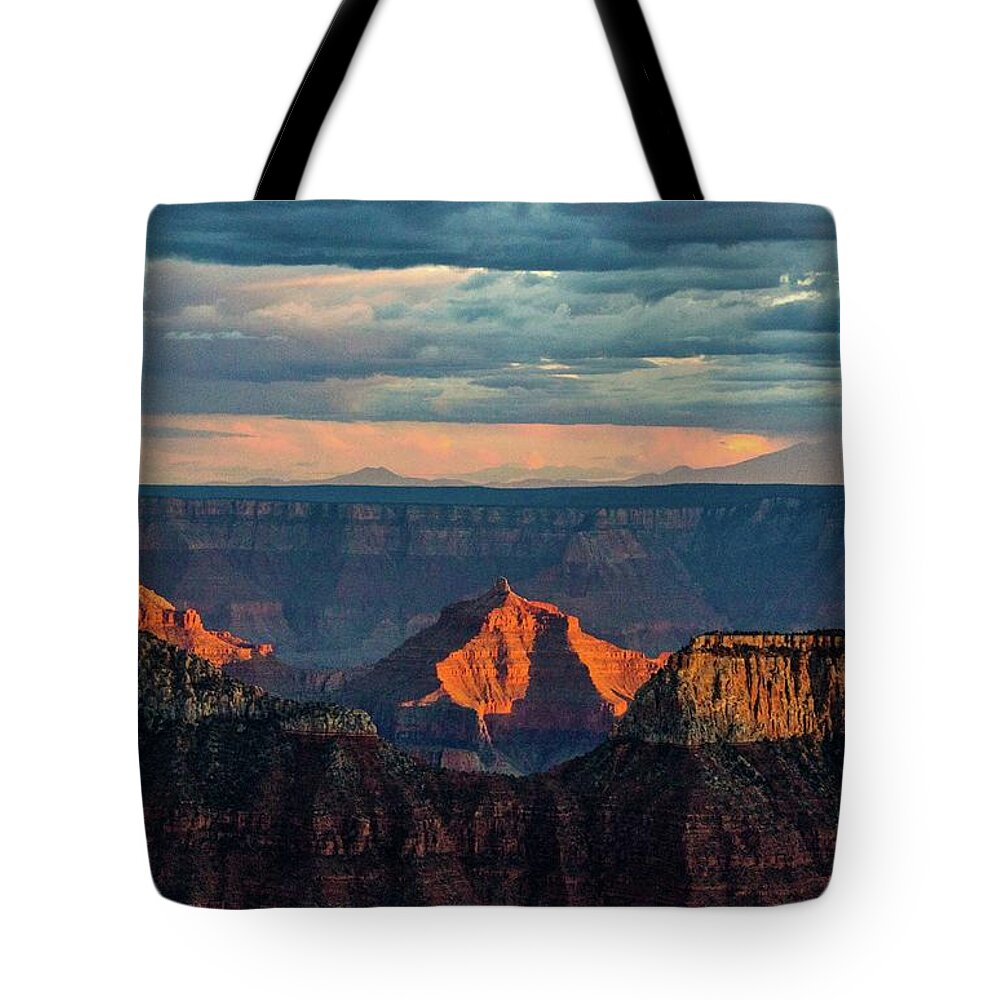 Grand Canyon Tote Bag featuring the photograph Sunset lights Angels Gate by Gaelyn Olmsted