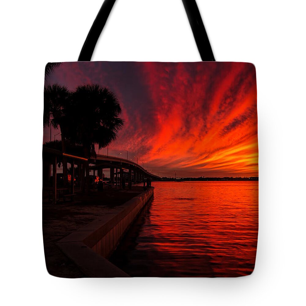 Sunset Tote Bag featuring the photograph Sunset on Fire by Dorothy Cunningham