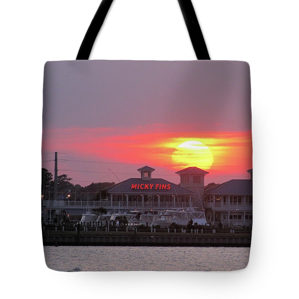 Micky Fins Restaurant Tote Bag featuring the photograph Sunset on Micky Fins by Robert Banach