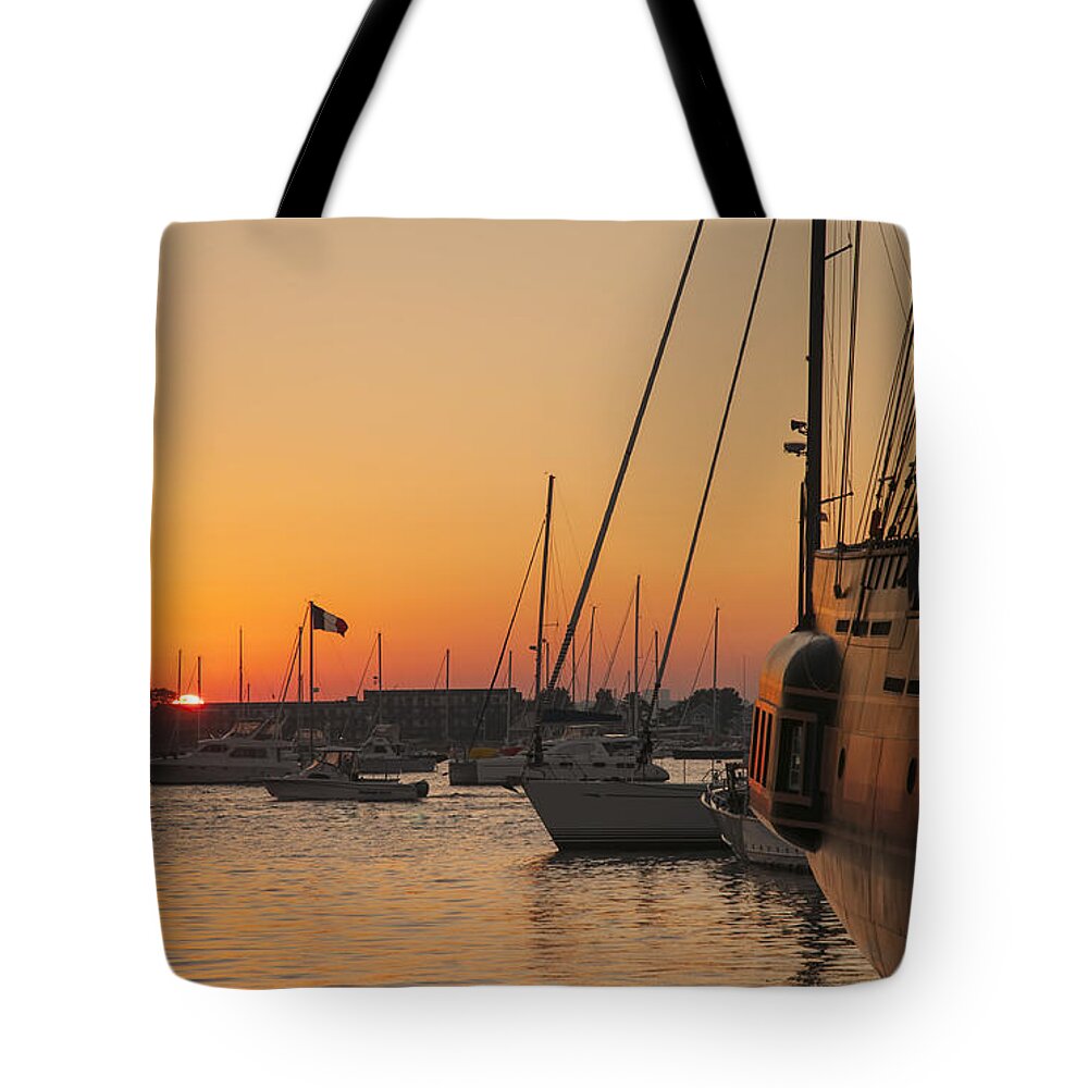 Newport Tote Bag featuring the photograph Sunset on Newport Harbor by Mick Burkey