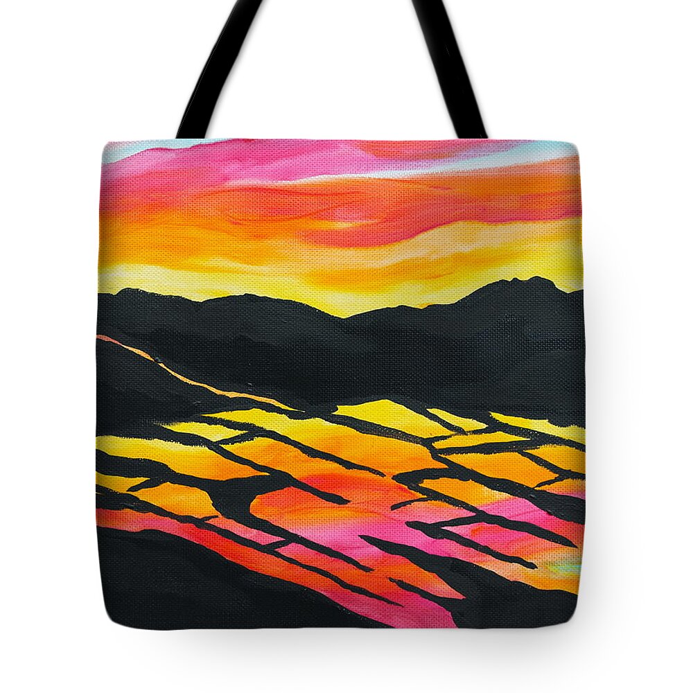 Abstract Tote Bag featuring the painting Sunset on Rice Fields I by Michele Myers