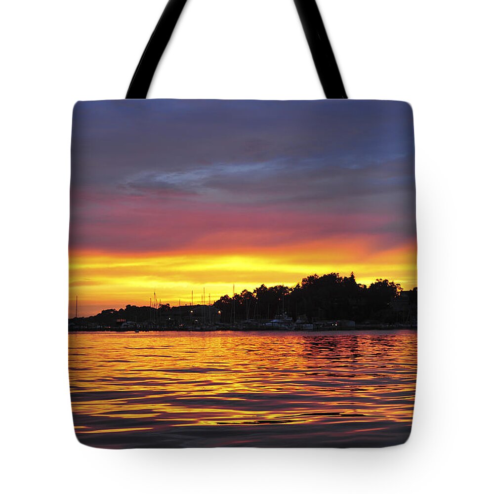 Terry D Photography Tote Bag featuring the photograph Sunset on the Bay Island Heights NJ by Terry DeLuco