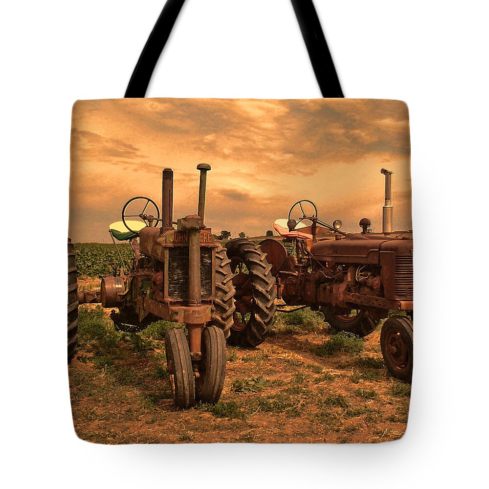 John Deere Tote Bag featuring the photograph Sunset on the Tractors by Ken Smith