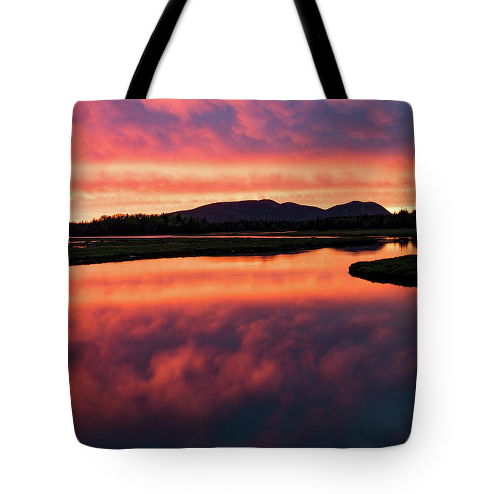 Sunset Tote Bag featuring the photograph Sunset over Acadia National Park by Holly Ross