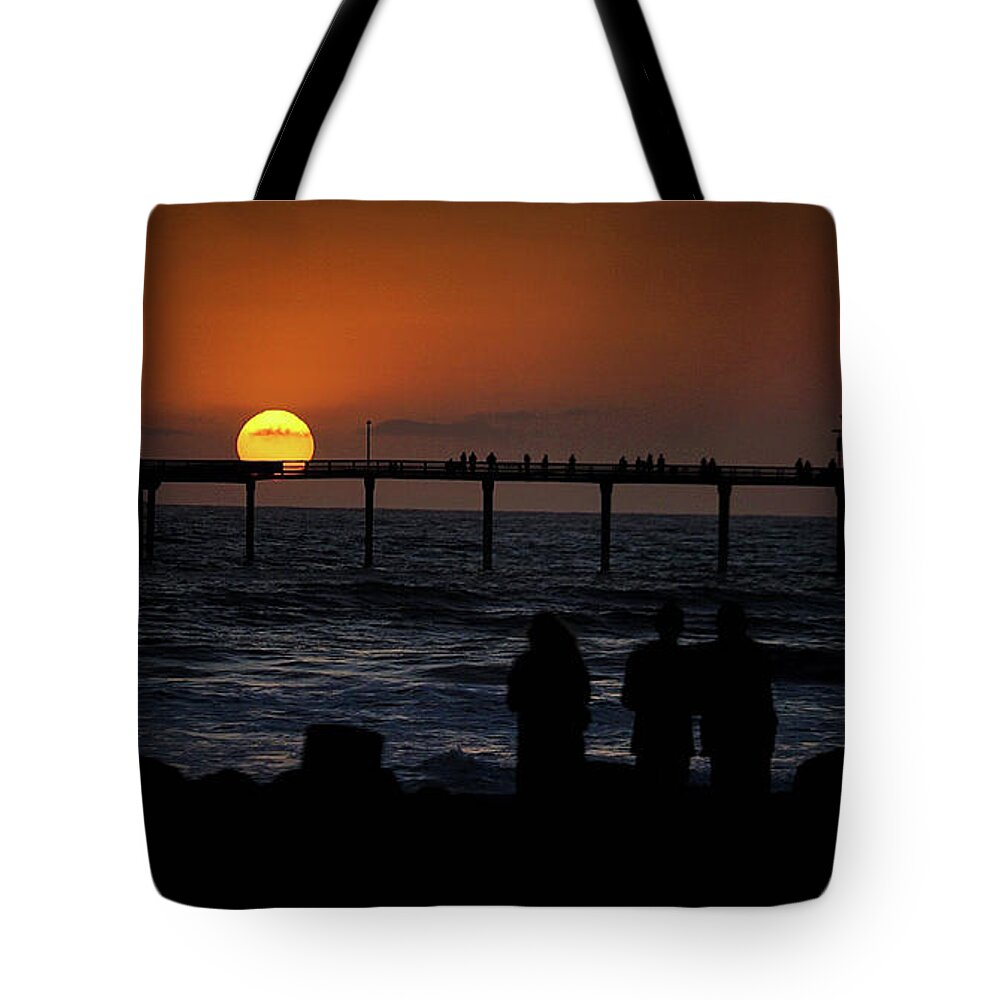 Seascape Tote Bag featuring the photograph Sunset Over the Pier by Ryan Smith