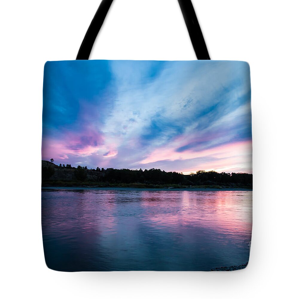 Landscape Tote Bag featuring the photograph Sunset Over the Yellowstone by Shevin Childers