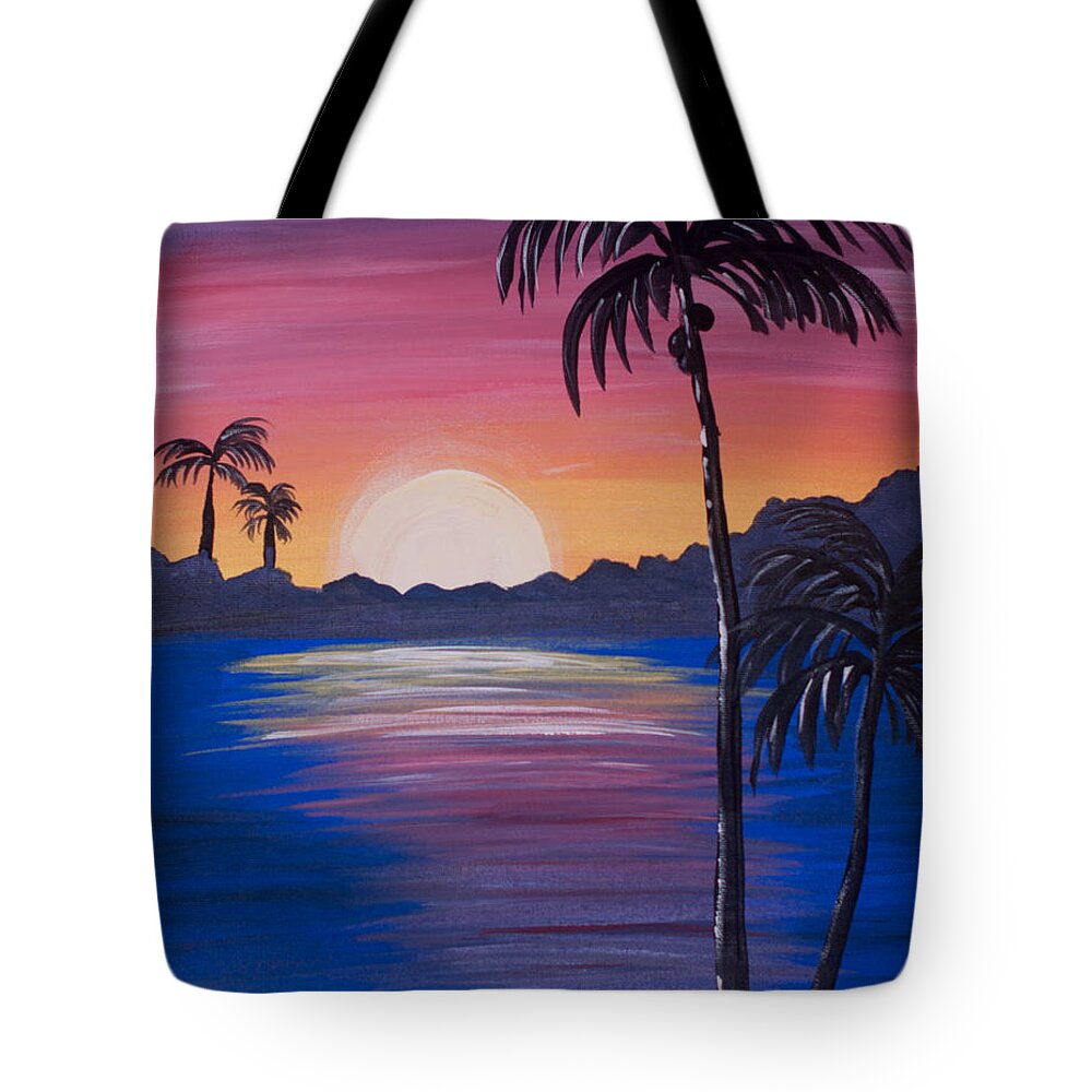 Sunset Tote Bag featuring the painting Sunset Palms by Photos By Cassandra