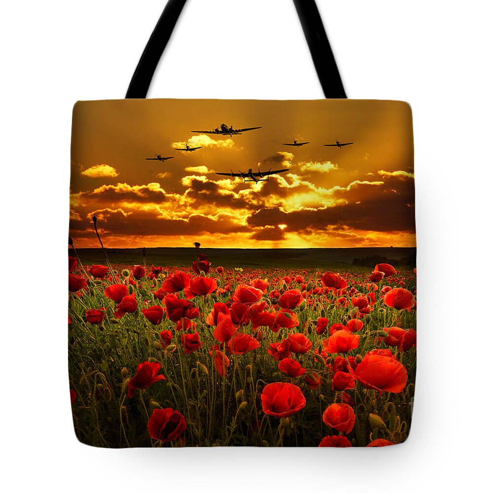 Avro Tote Bag featuring the digital art Sunset Poppies The BBMF by Airpower Art