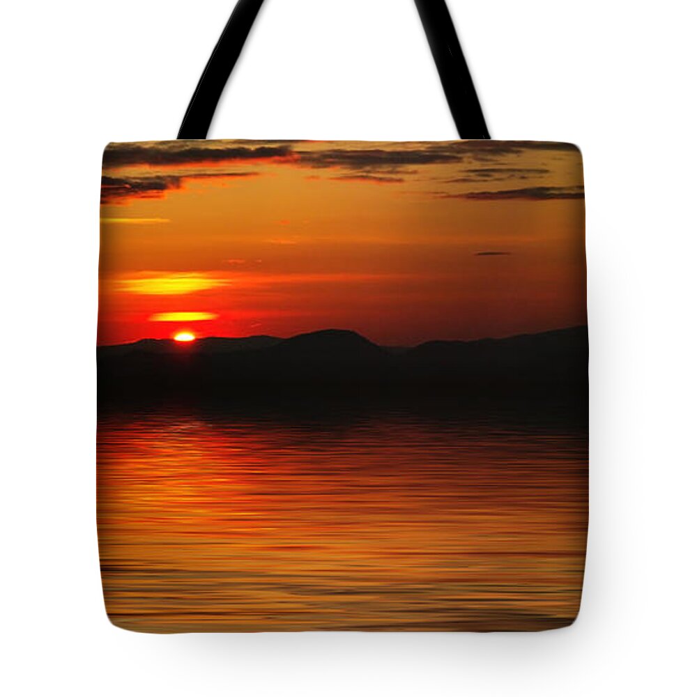 Sunrise Tote Bag featuring the photograph Sunset Reflection on the Lake by Gravityx9 Designs