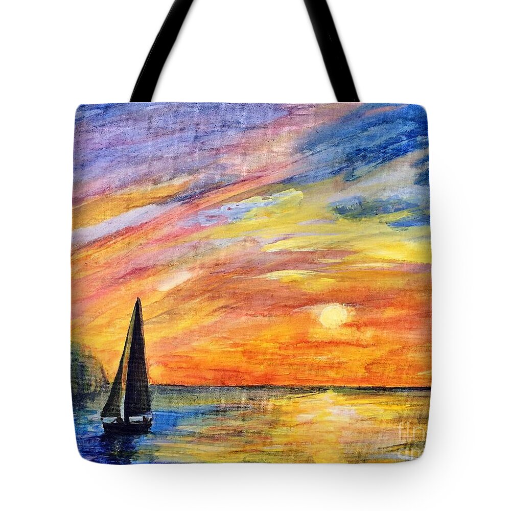 Sunset Tote Bag featuring the painting Sunset Sail by Deb Stroh-Larson