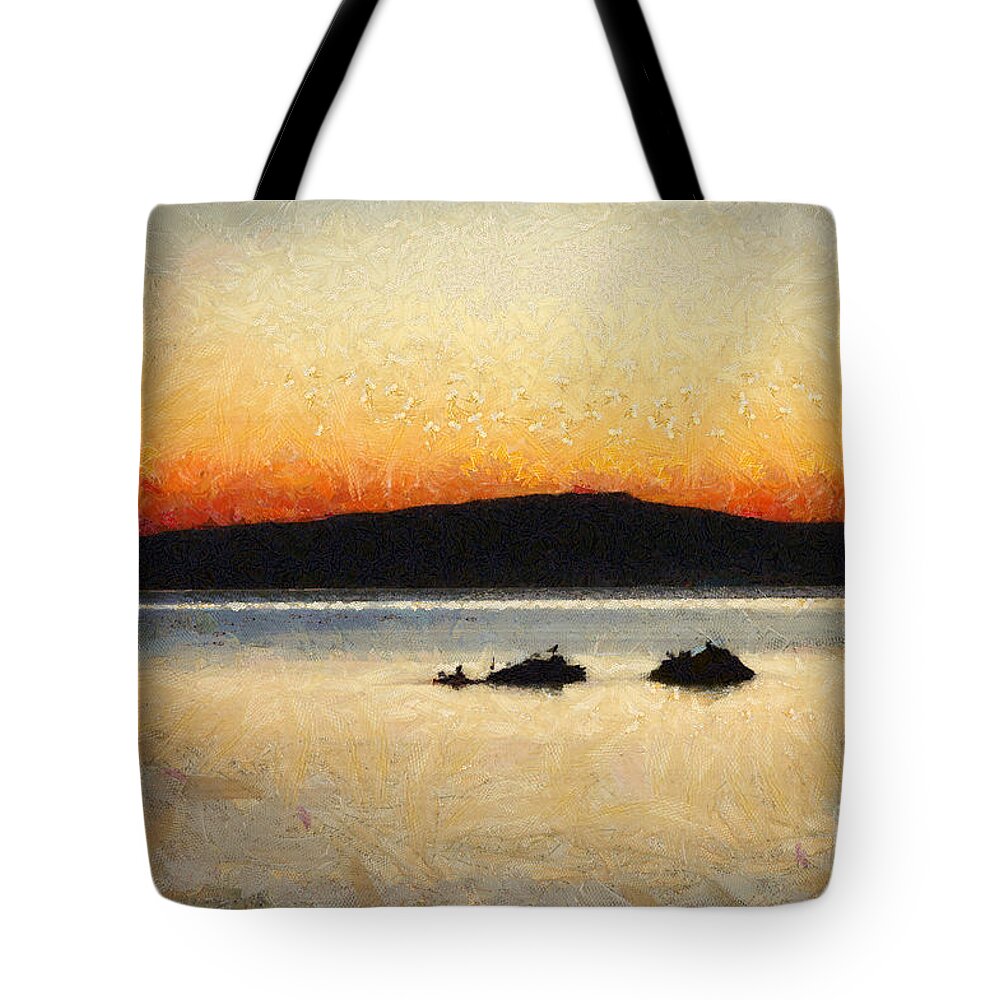 Art Tote Bag featuring the painting Sunset Seascape by Dimitar Hristov