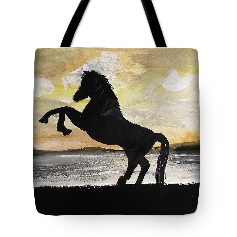 Horse Tote Bag featuring the painting Sunset Stallion by Carole Robins