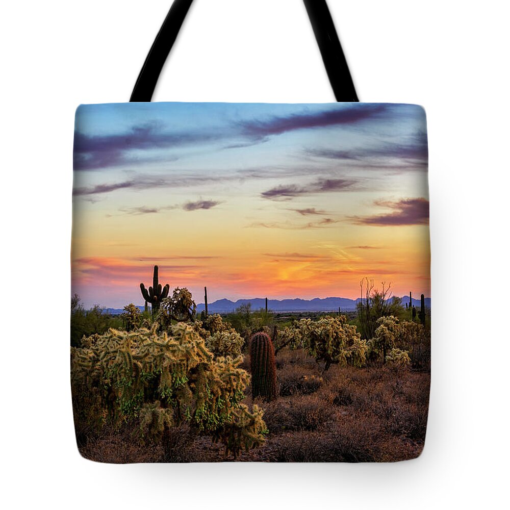 Saguaro Sunset Tote Bag featuring the photograph Sunset Sweet Sunset by Saija Lehtonen
