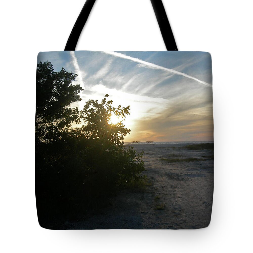 Sunset Tote Bag featuring the photograph Sunset Trails by Deborah Ferree