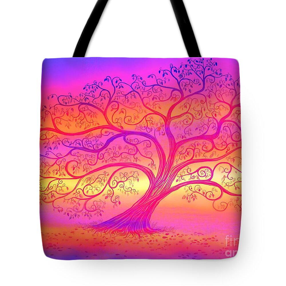 Sunset Tote Bag featuring the painting Sunset Tree Cats by Nick Gustafson