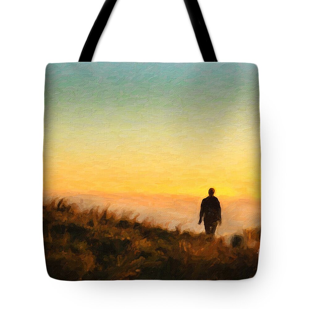 Landscape Tote Bag featuring the painting Sunset Walk by Chris Armytage