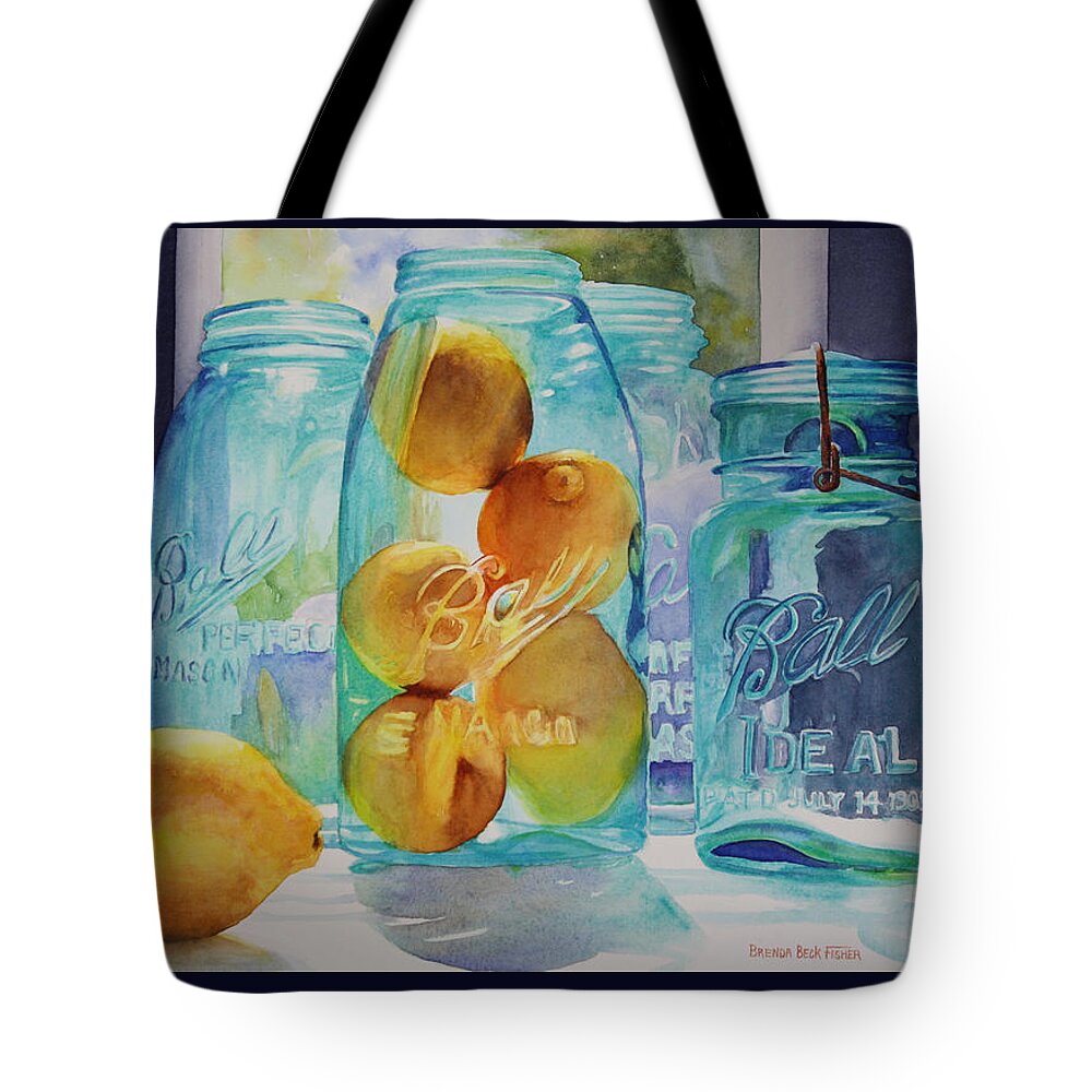 Ball Canning Jars Tote Bag featuring the painting Sunshine in a Jar by Brenda Beck Fisher