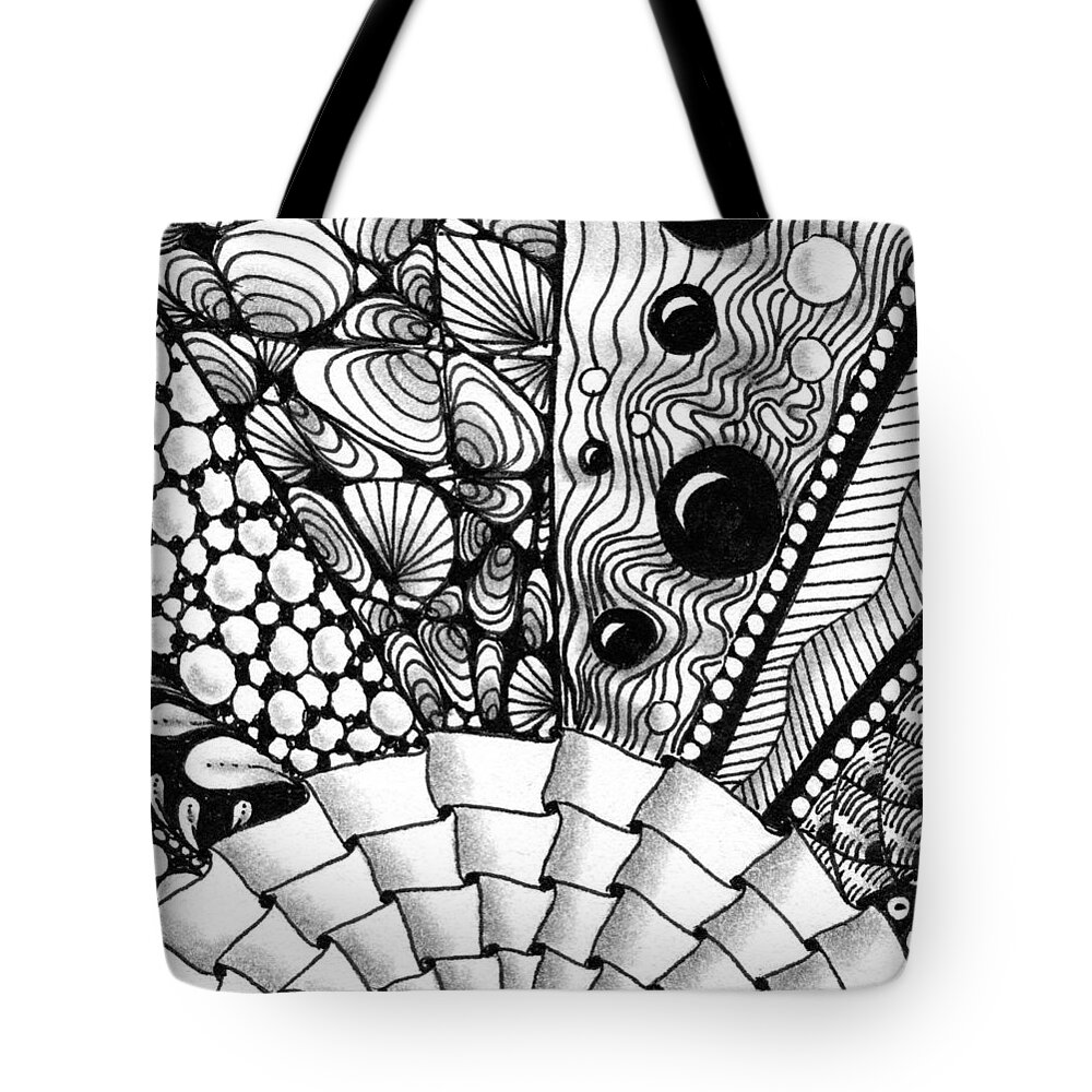 Zentangle Tote Bag featuring the drawing Sunsplosion by Jan Steinle