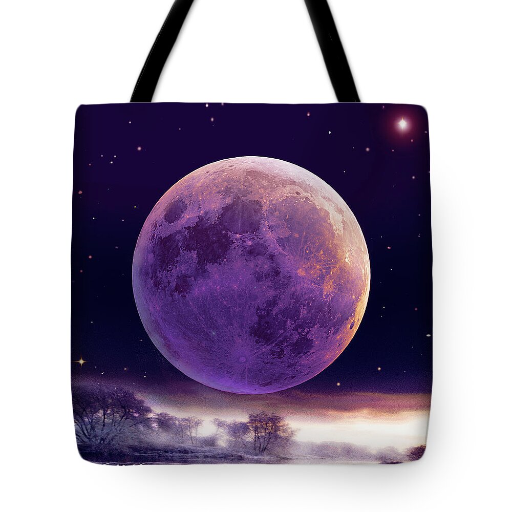 Cold Moon Tote Bag featuring the digital art Super Cold Moon over December by Robin Moline