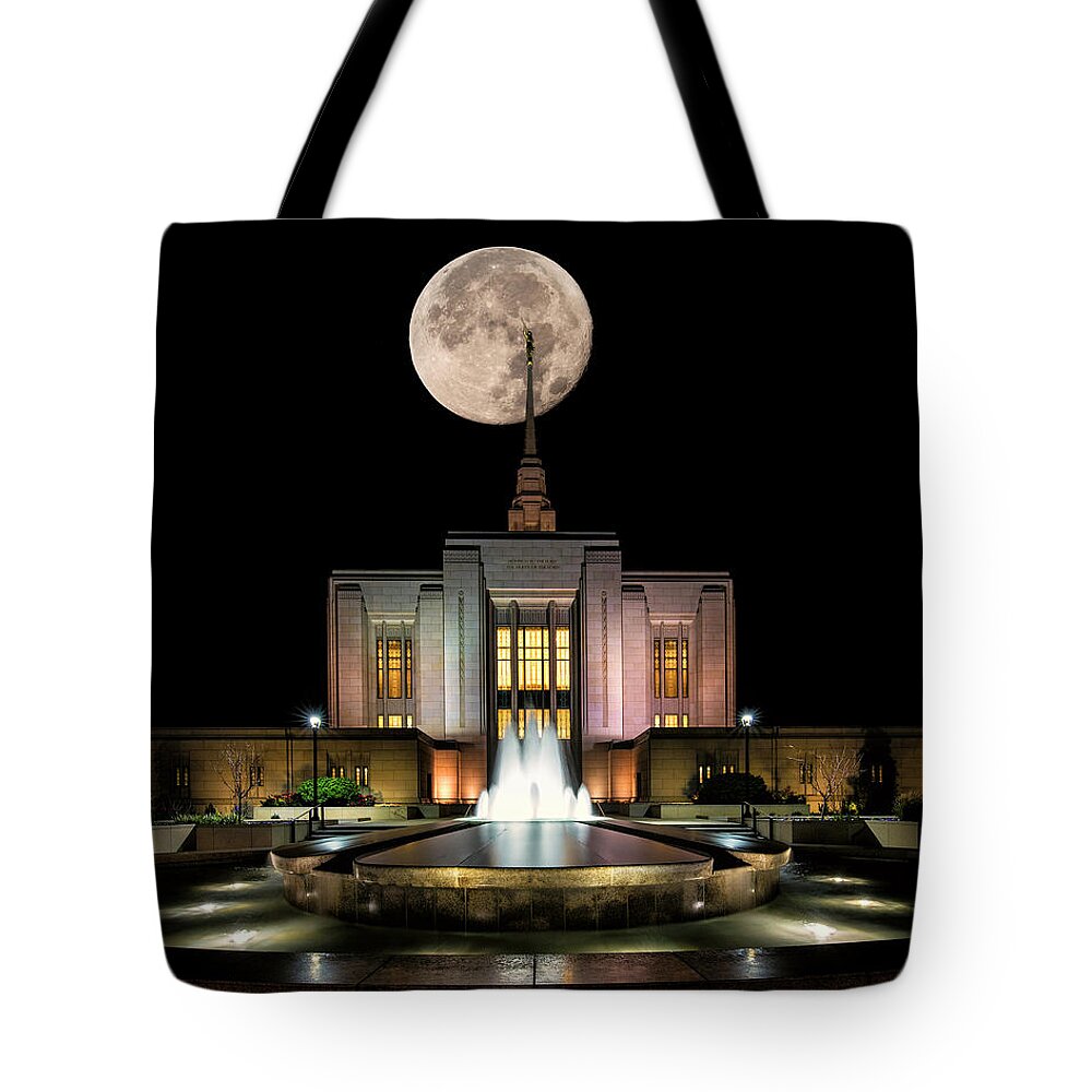 Super Moon Tote Bag featuring the photograph Super Moon at Ogden LDS Temple by Michael Ash