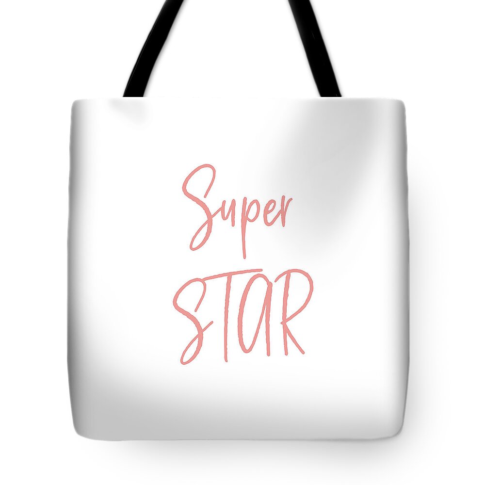 Pink Tote Bag featuring the digital art Super Star Pink On White- Art by Linda Woods by Linda Woods