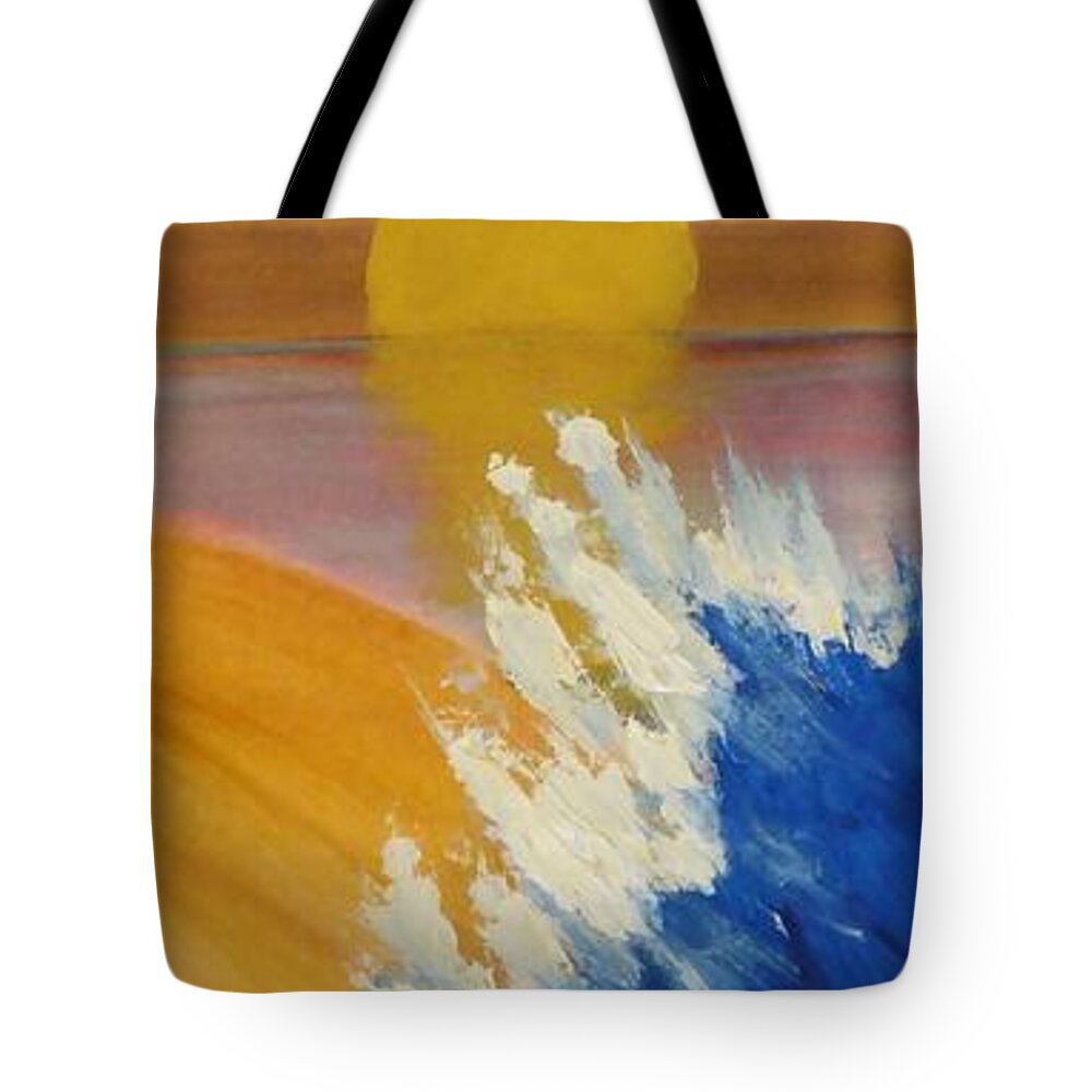 Landscape Tote Bag featuring the painting Surf at Sunset by Sharon Williams Eng