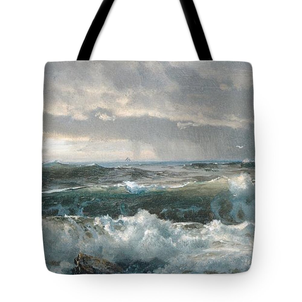 Winslow Homer Tote Bag featuring the digital art Surf on the Rocks by Newwwman