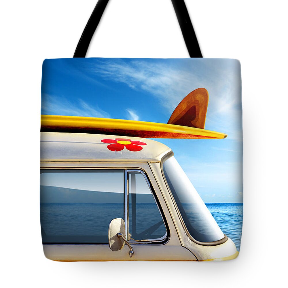 60ties Tote Bag featuring the photograph Surf Van by Carlos Caetano