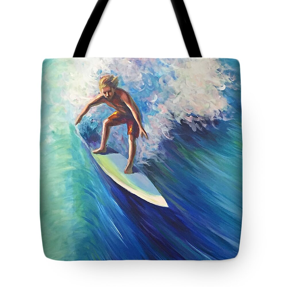 Surf Tote Bag featuring the painting Surfer II by Gretchen Ten Eyck Hunt