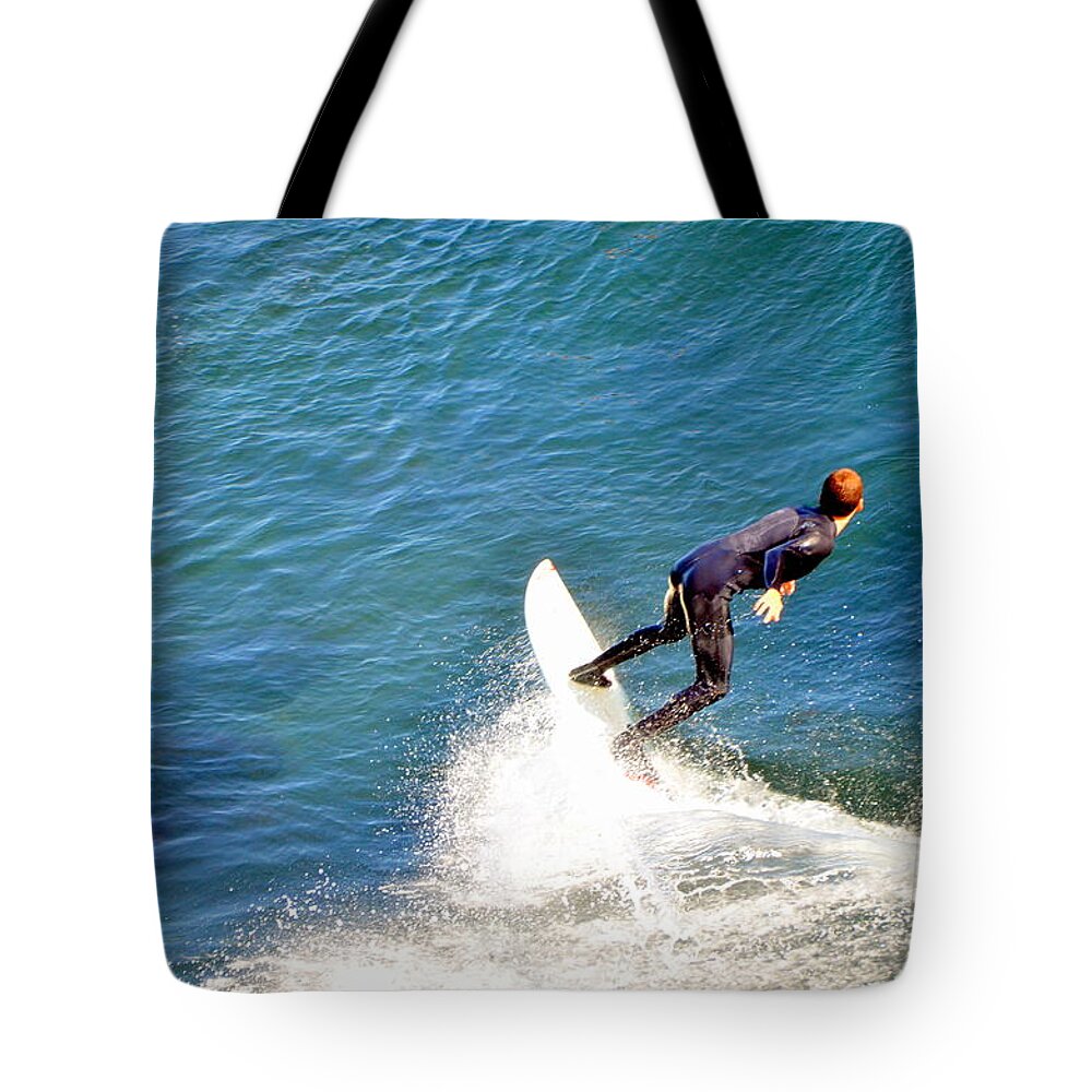 Surfer Tote Bag featuring the photograph Surfer, Steamer Lane, Santa Cruz, Series 19 by Antonia Citrino