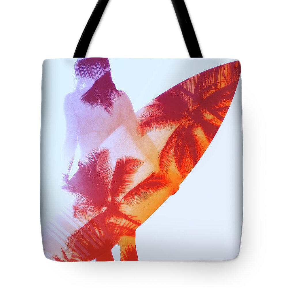 Surfing Tote Bag featuring the photograph Surfer Sunset by Lawrence Knutsson