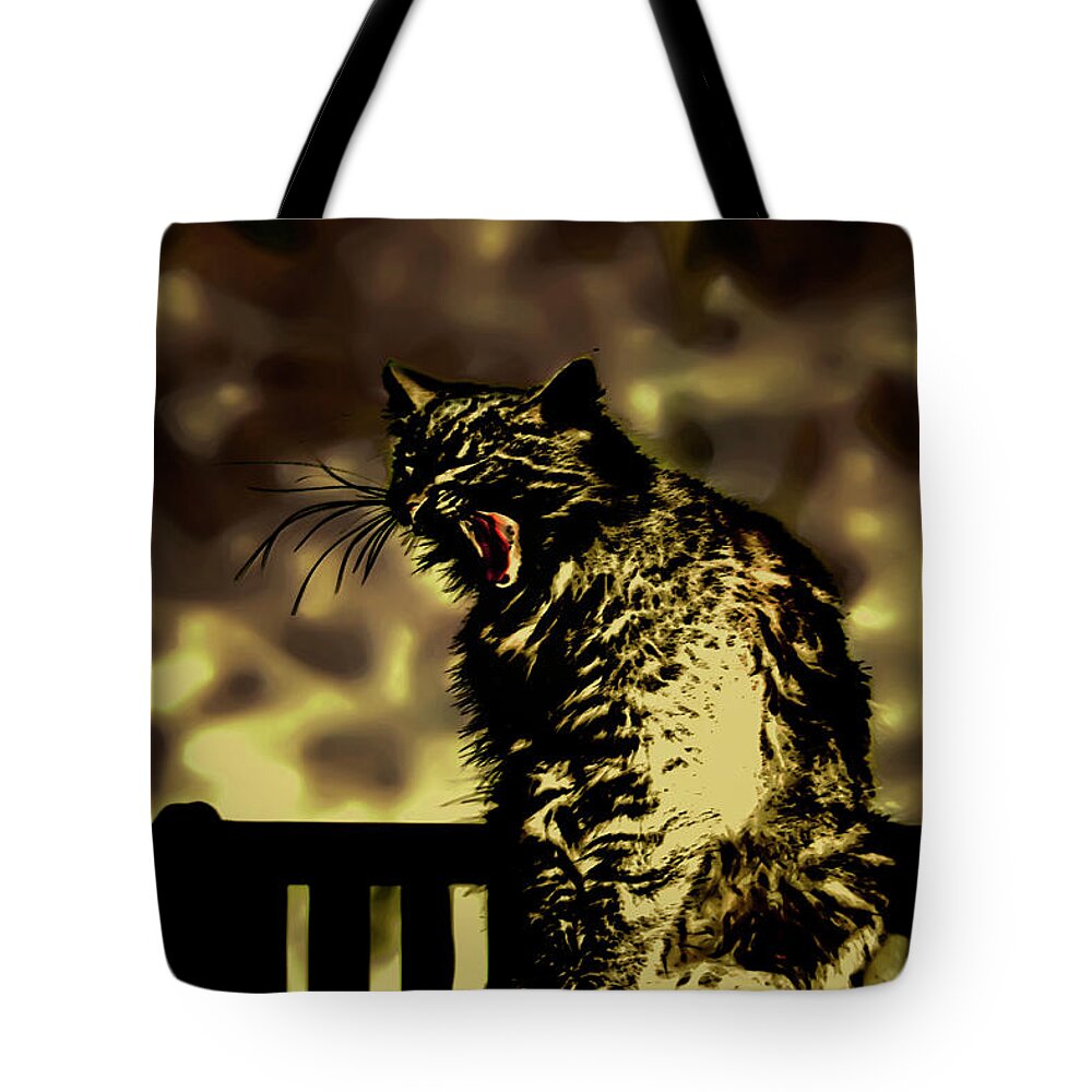 Surreal Tote Bag featuring the photograph Surreal Cat Yawn by Gina O'Brien