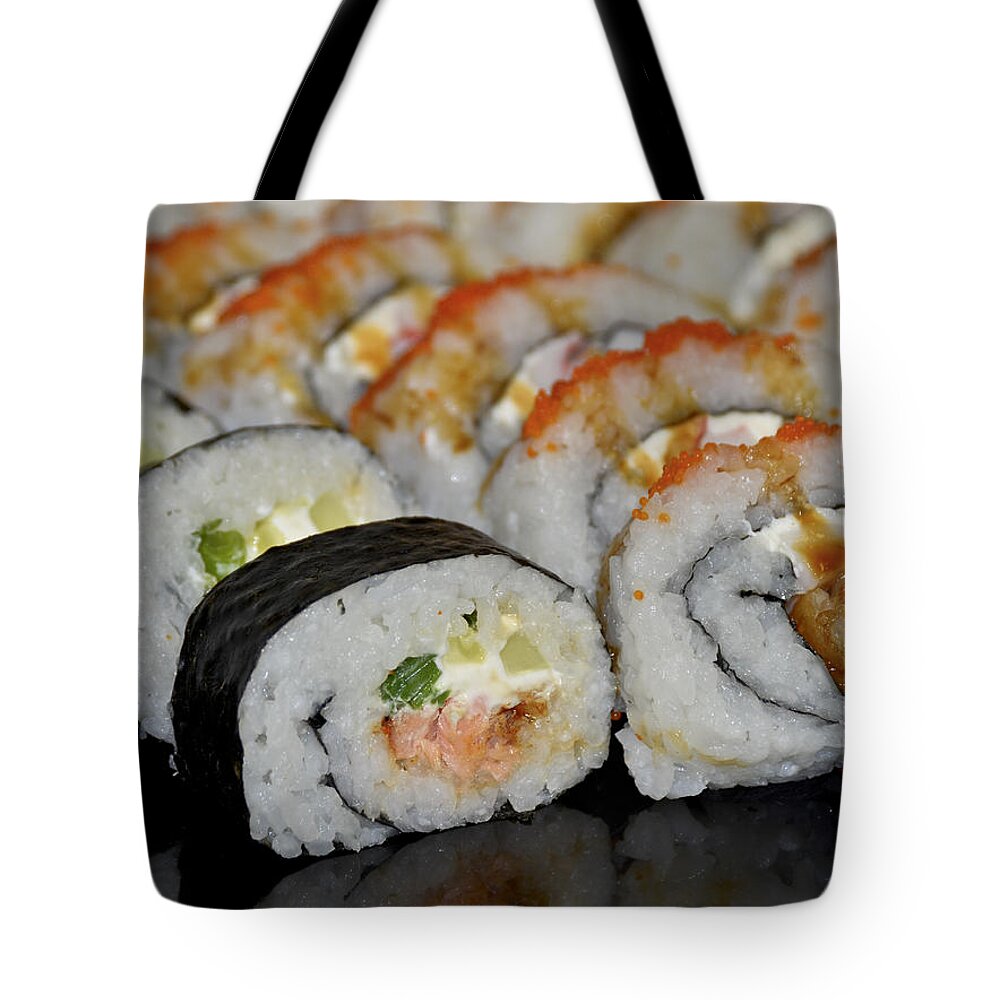 Sushi Tote Bag featuring the photograph Sushi Rolls From Home by Carolyn Marshall