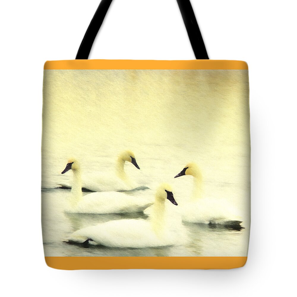 Bird Tote Bag featuring the photograph Swan Dance by Kathy Bassett