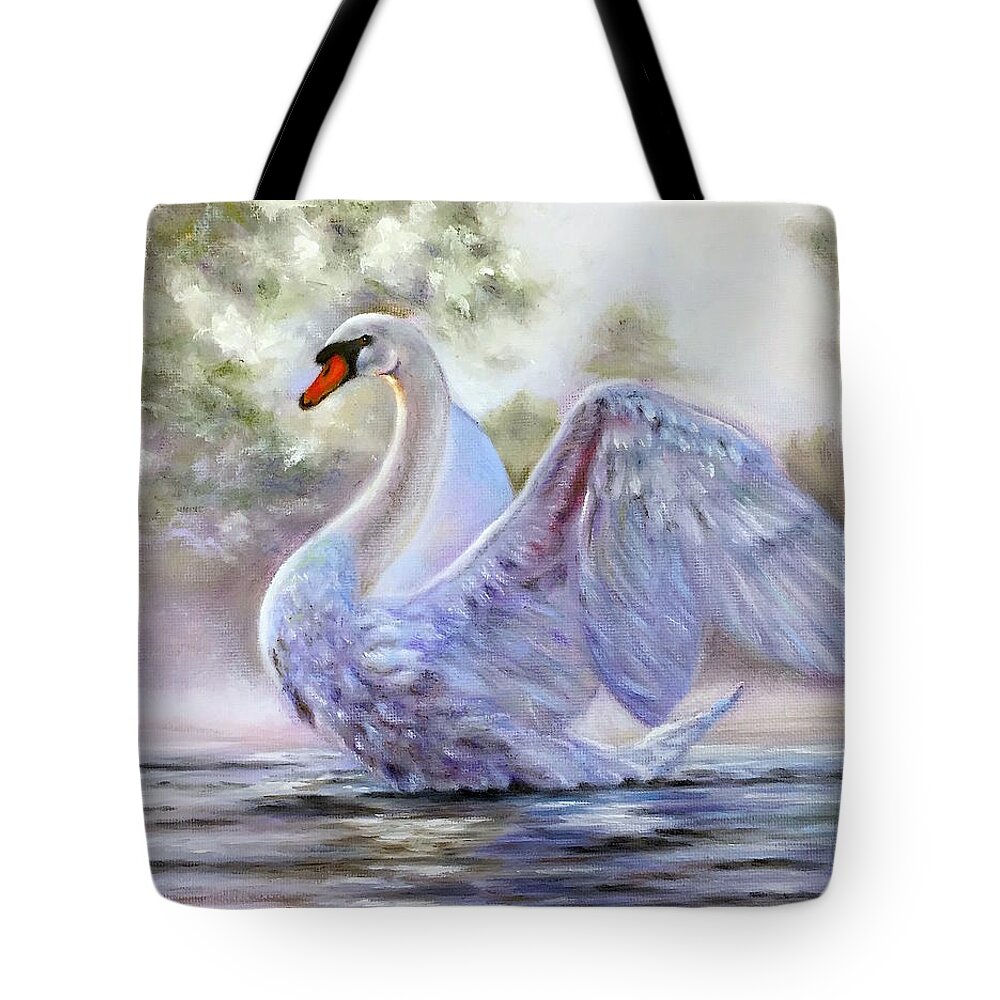 Swan Tote Bag featuring the painting Swan Lake by Dr Pat Gehr