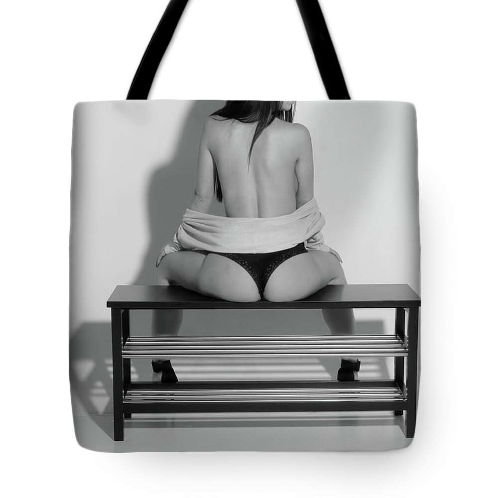 Lingerie Tote Bag featuring the photograph Sweater And Heels by La Bella Vita Boudoir