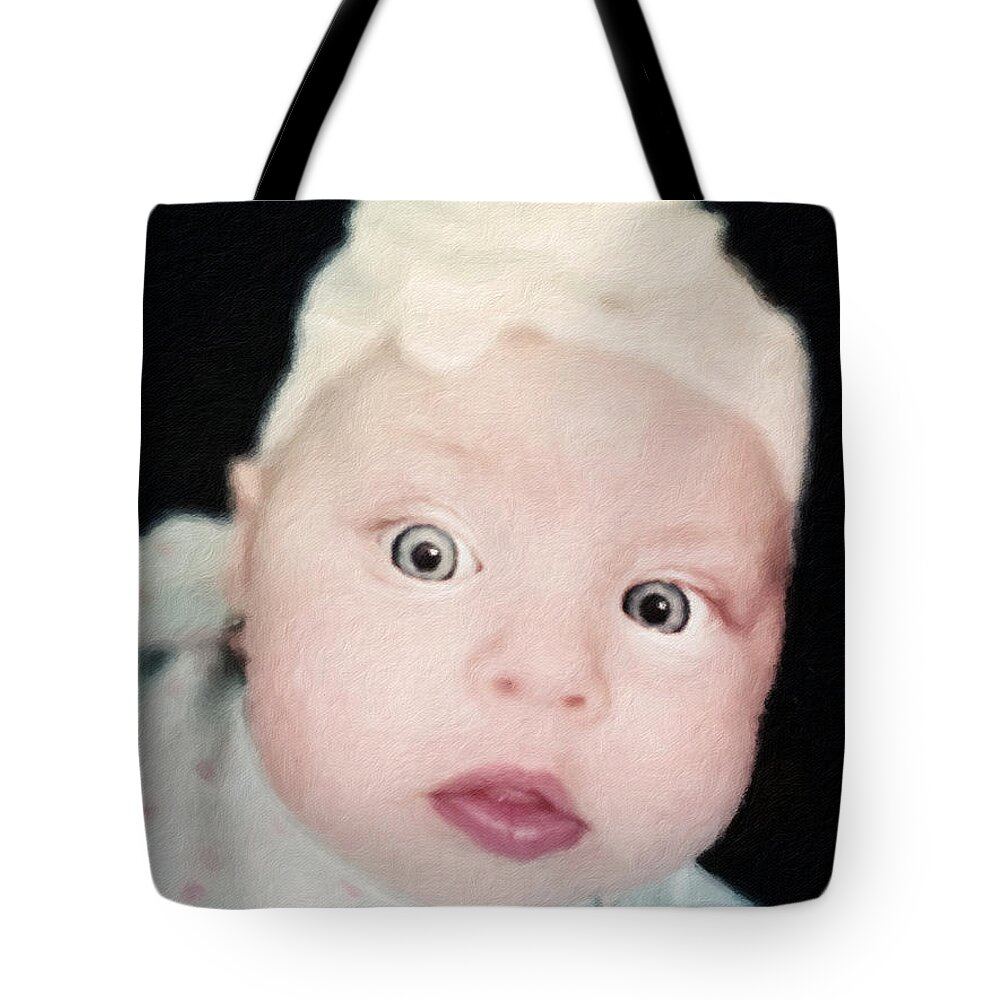 Girl Tote Bag featuring the painting Sweet baby girl portrait by Vincent Monozlay