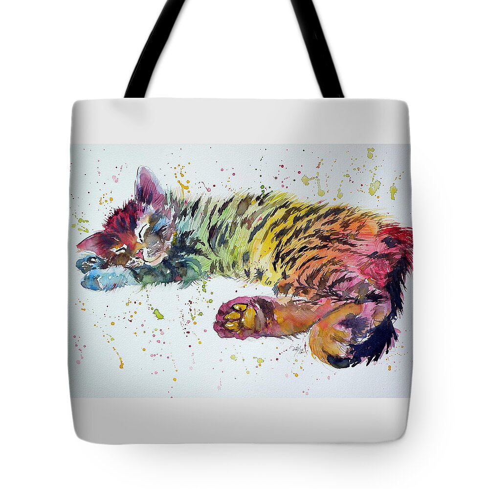 Cat Tote Bag featuring the painting Sweet dreams by Kovacs Anna Brigitta