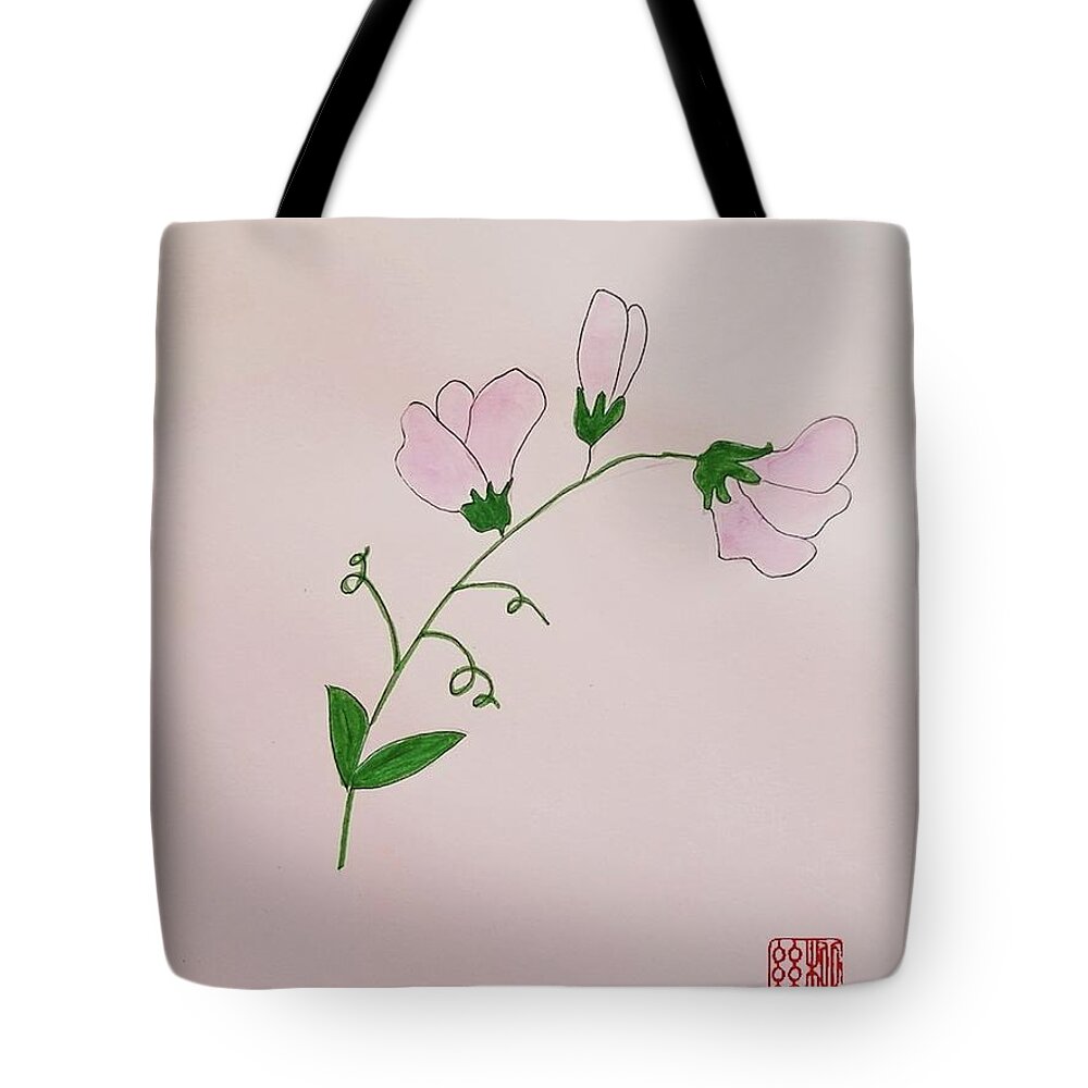 Pink Flower Tote Bag featuring the painting Sweet Pea by Margaret Welsh Willowsilk