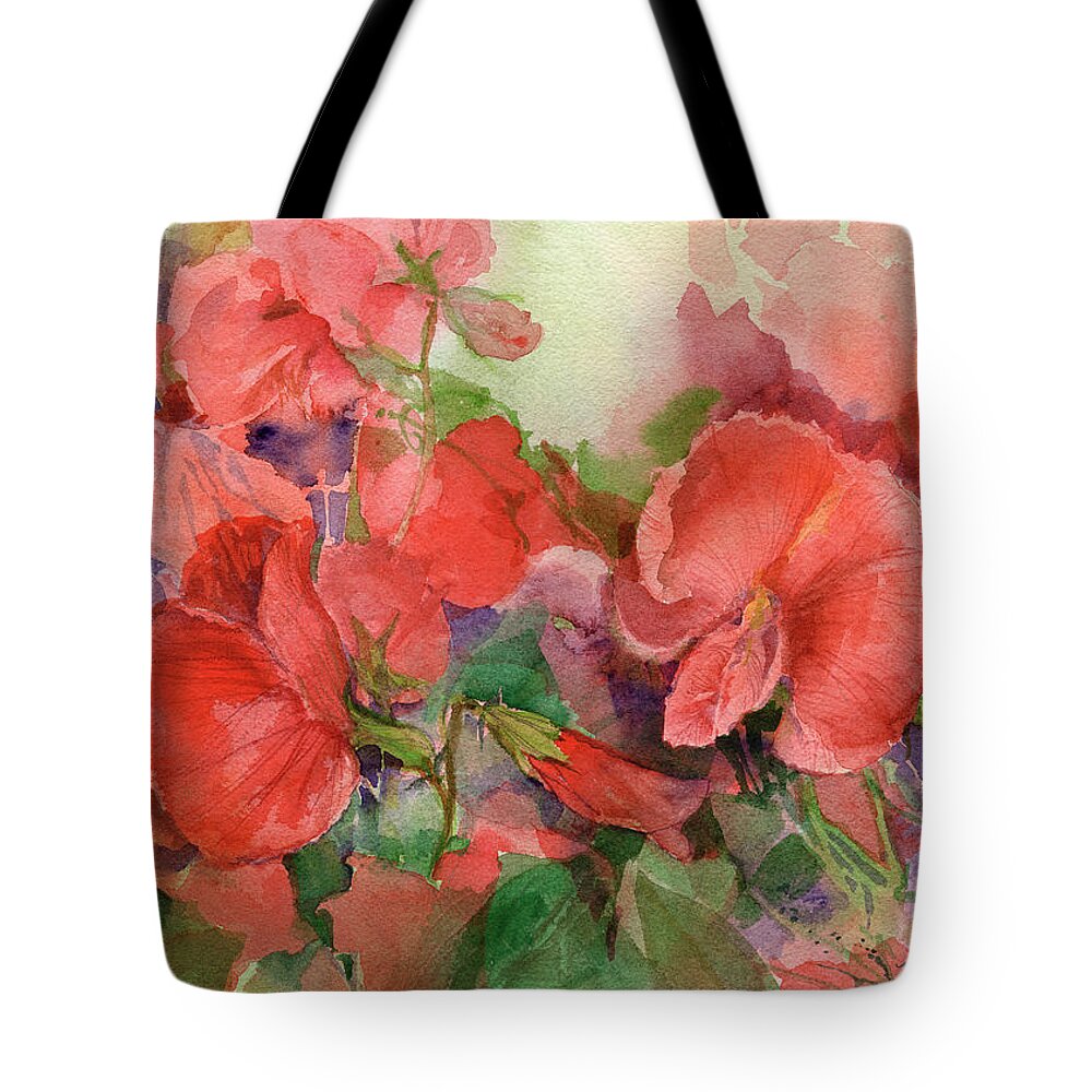 Sweet Pea Tote Bag featuring the painting Sweet peas by Garden Gate