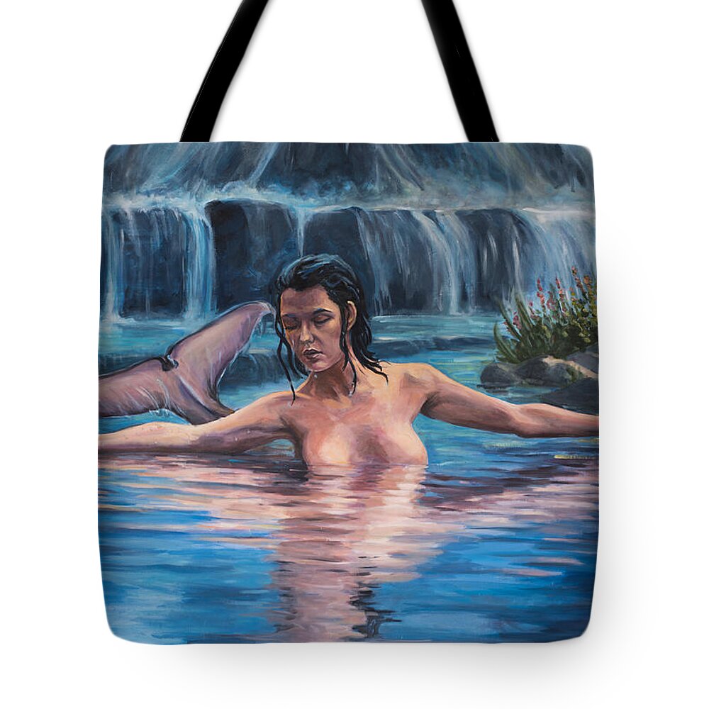 Mermaid Tote Bag featuring the painting Sweet water mermaid by Marco Busoni
