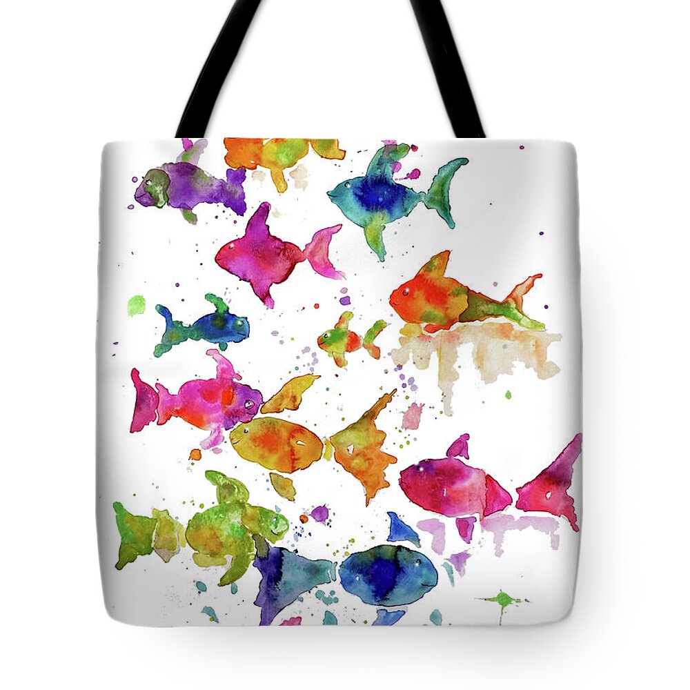 Fish Tote Bag featuring the painting Swim To The Beat by Rosemary Aubut