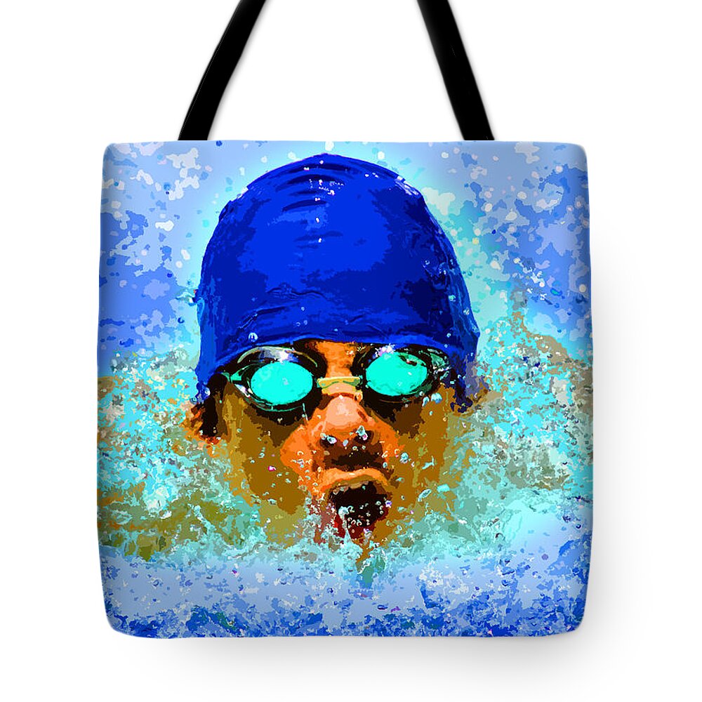 Swimmer Tote Bag featuring the digital art Swimmer by Stephen Younts