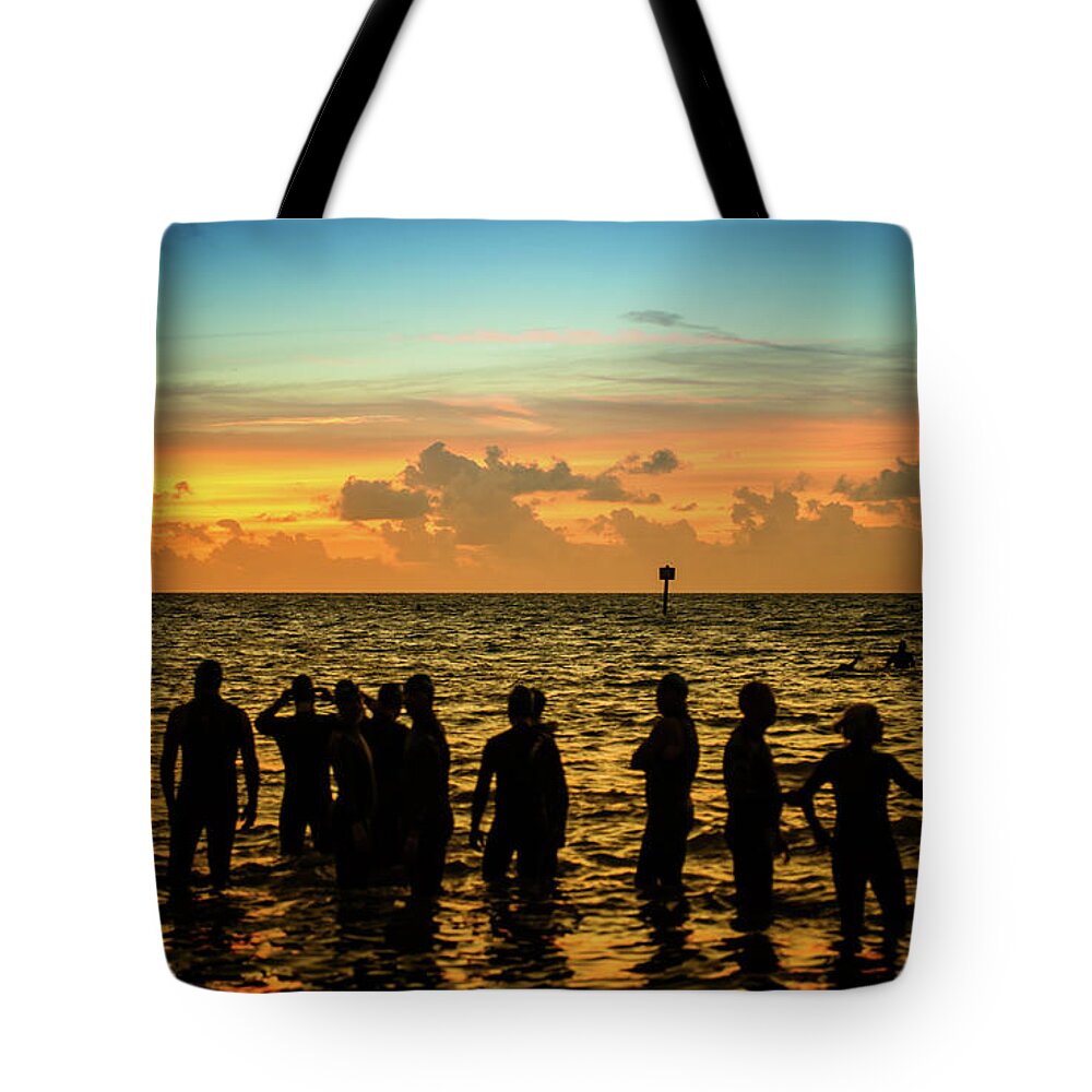 Landscape Tote Bag featuring the photograph Swimmers Sunrise by Joe Shrader