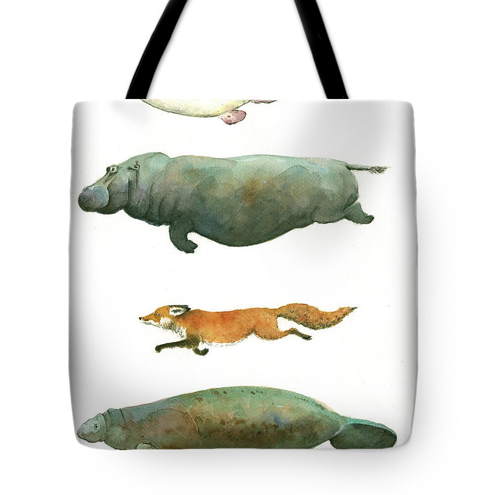 Catfish Art Tote Bag featuring the painting Swimming animals by Juan Bosco
