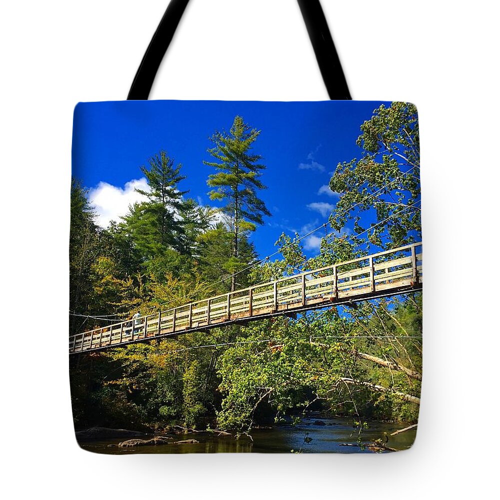 Bridge Tote Bag featuring the photograph Toccoa River Swinging Bridge by Richie Parks