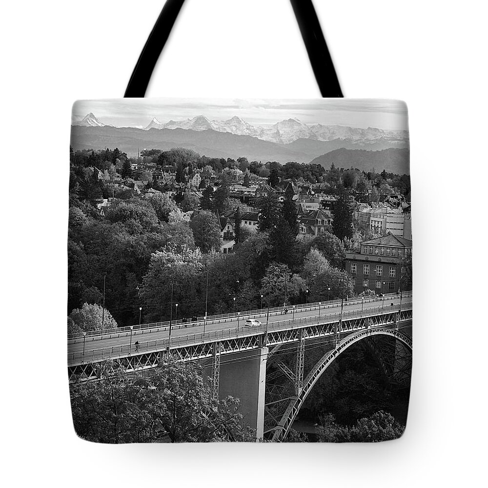 Swiss Alps Tote Bag featuring the photograph Swiss Alps from Berne by Matt MacMillan
